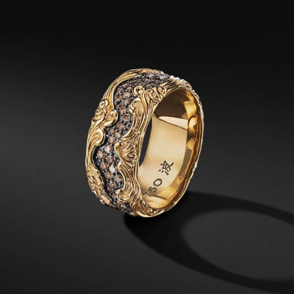 David Yurman Waves Band - 18K Yellow Gold w/Cognac Diamonds - Size 9.5